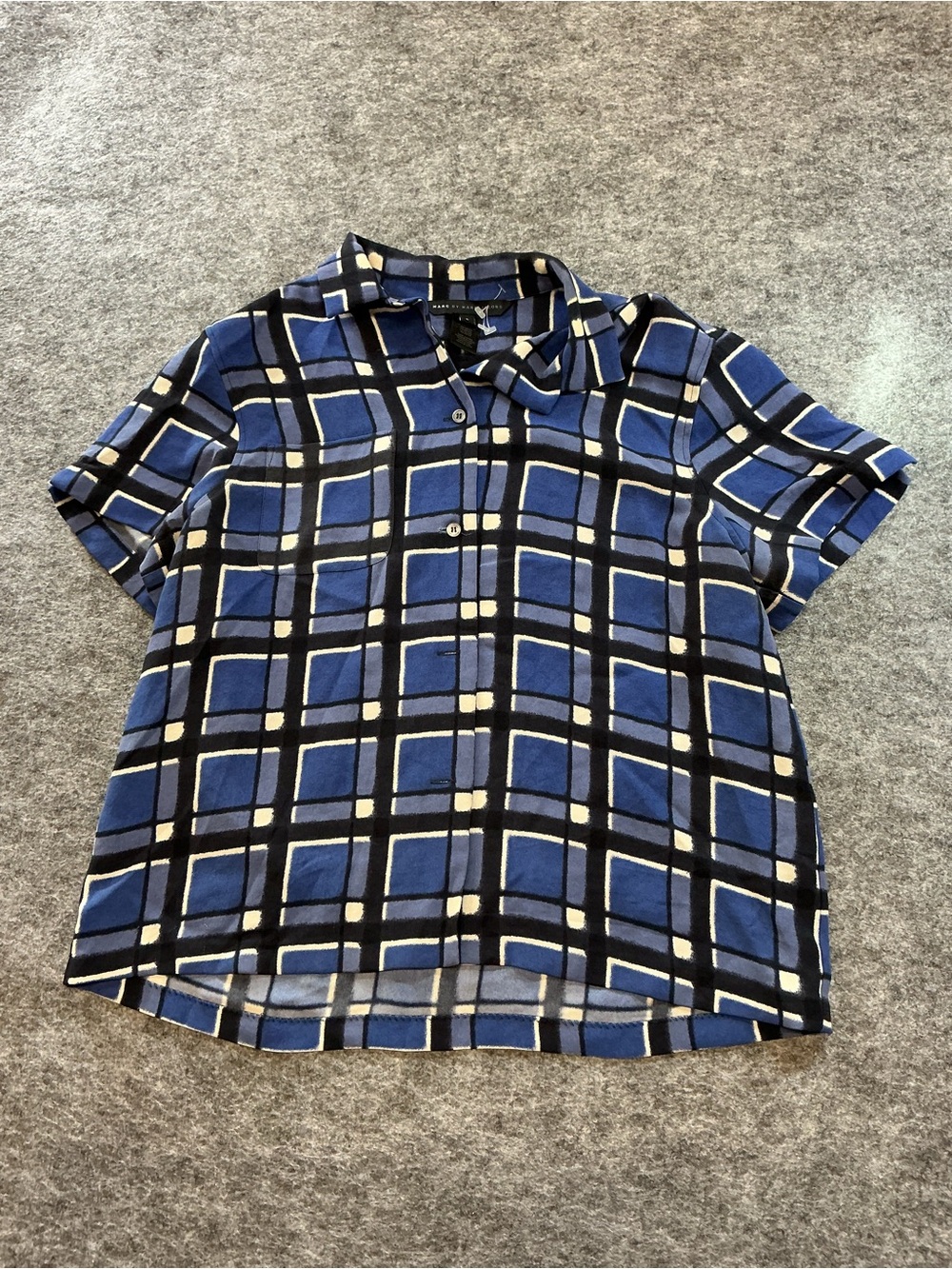 Marc by Marc Jacobs Blue Plaid Short-Sleeve Button-Front Shirt Size L